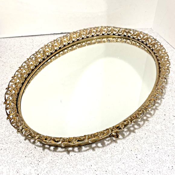 Vintage Bath Vintage Mid Century Oval Vanity Dresser Mirror Tray